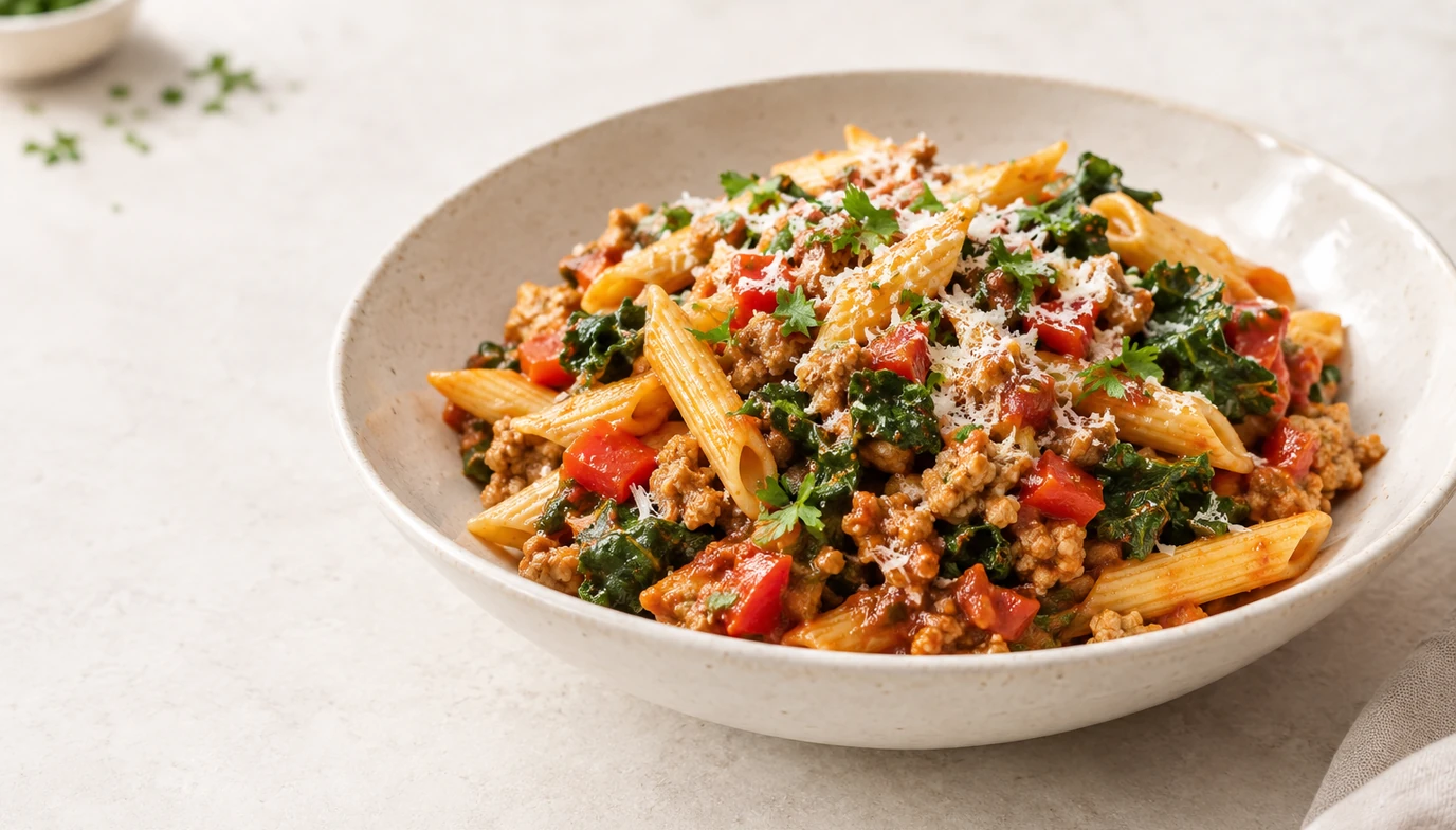 Turkey Penne with Kale and Tomato